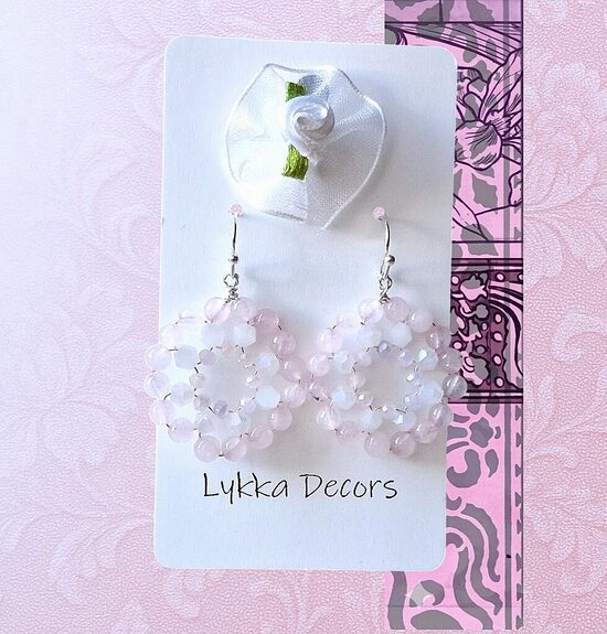 Rozā kvarca auskari - ''saulītes''